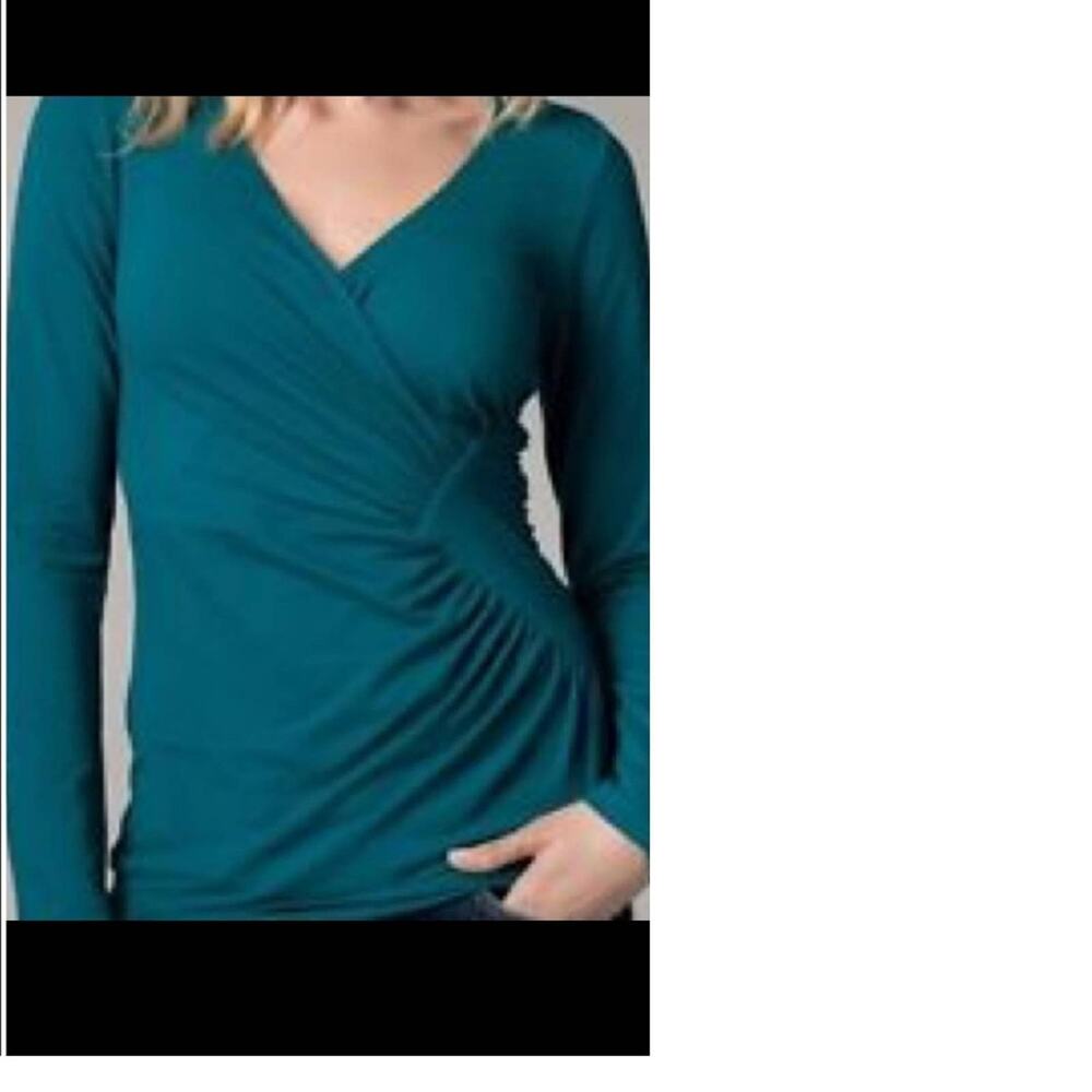 CAbi Peacock Teal LS Ruched Top Size S
